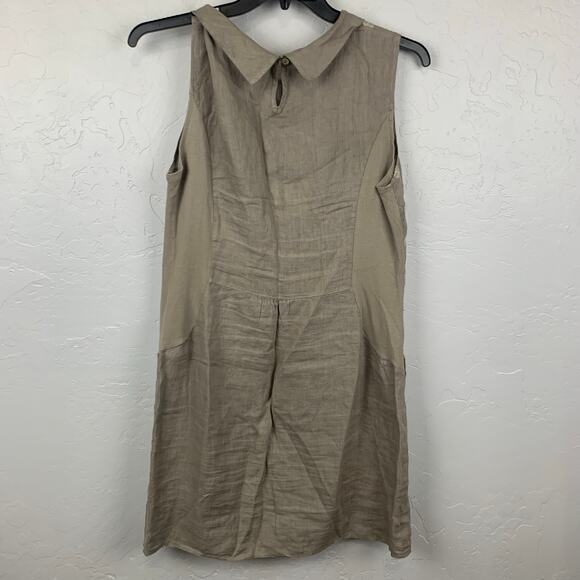 Lina Tomei Italy Linen Dress Womens XL Tan Embroidered Polka Dot Shift - Picture 4 of 9